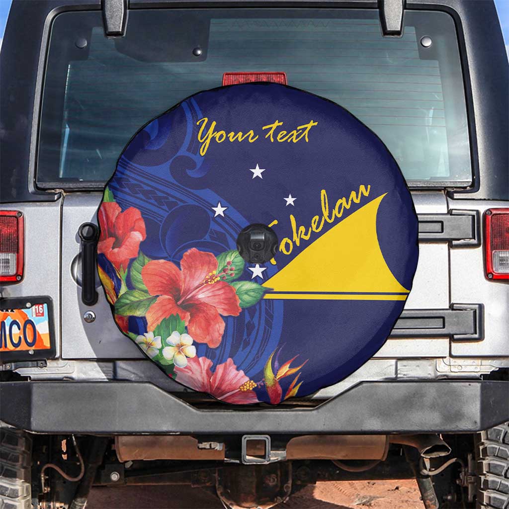 Personalised Tokelau Tropical Hibiscus Spare Tire Cover With Polynesian Plumeria Tattoo LT9 Blue - Polynesian Pride