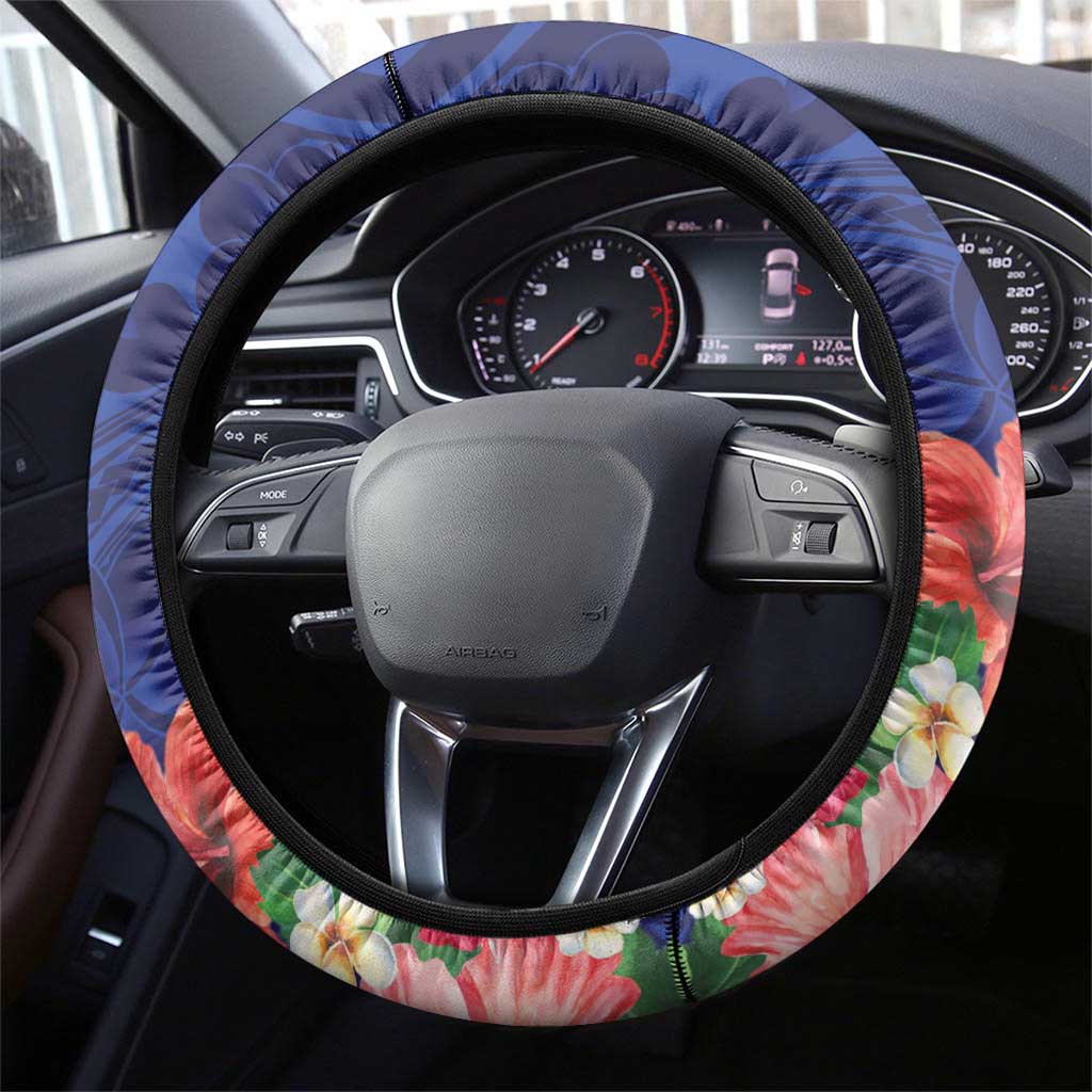 Tokelau Tropical Hibiscus Steering Wheel Cover With Polynesian Plumeria Tattoo LT9 - Polynesian Pride