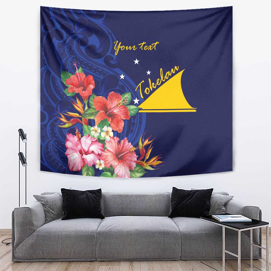 Personalised Tokelau Tropical Hibiscus Tapestry With Polynesian Plumeria Tattoo LT9 Blue - Polynesian Pride