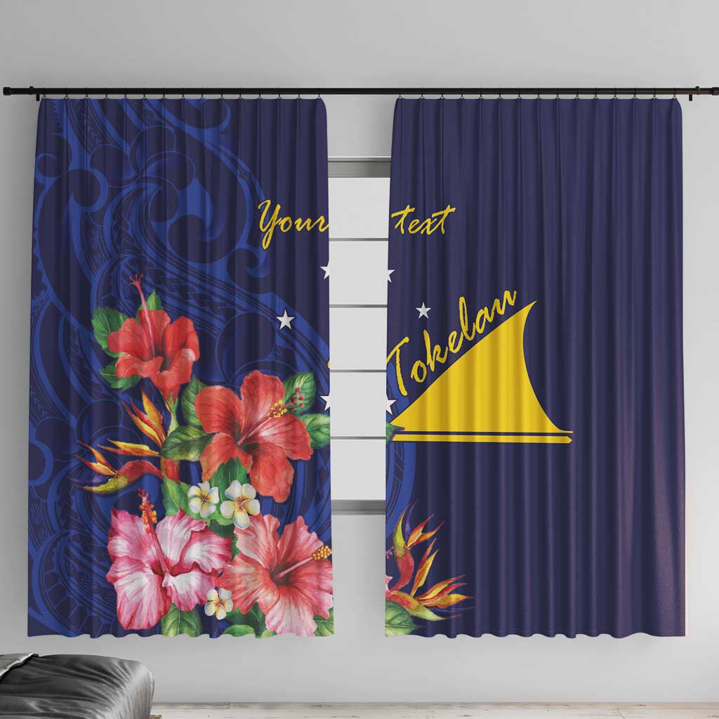 Personalised Tokelau Tropical Hibiscus Window Curtain With Polynesian Plumeria Tattoo LT9 With Hooks Blue - Polynesian Pride