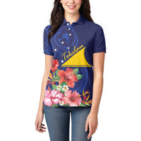 Personalised Tokelau Tropical Hibiscus Women Polo Shirt With Polynesian Plumeria Tattoo