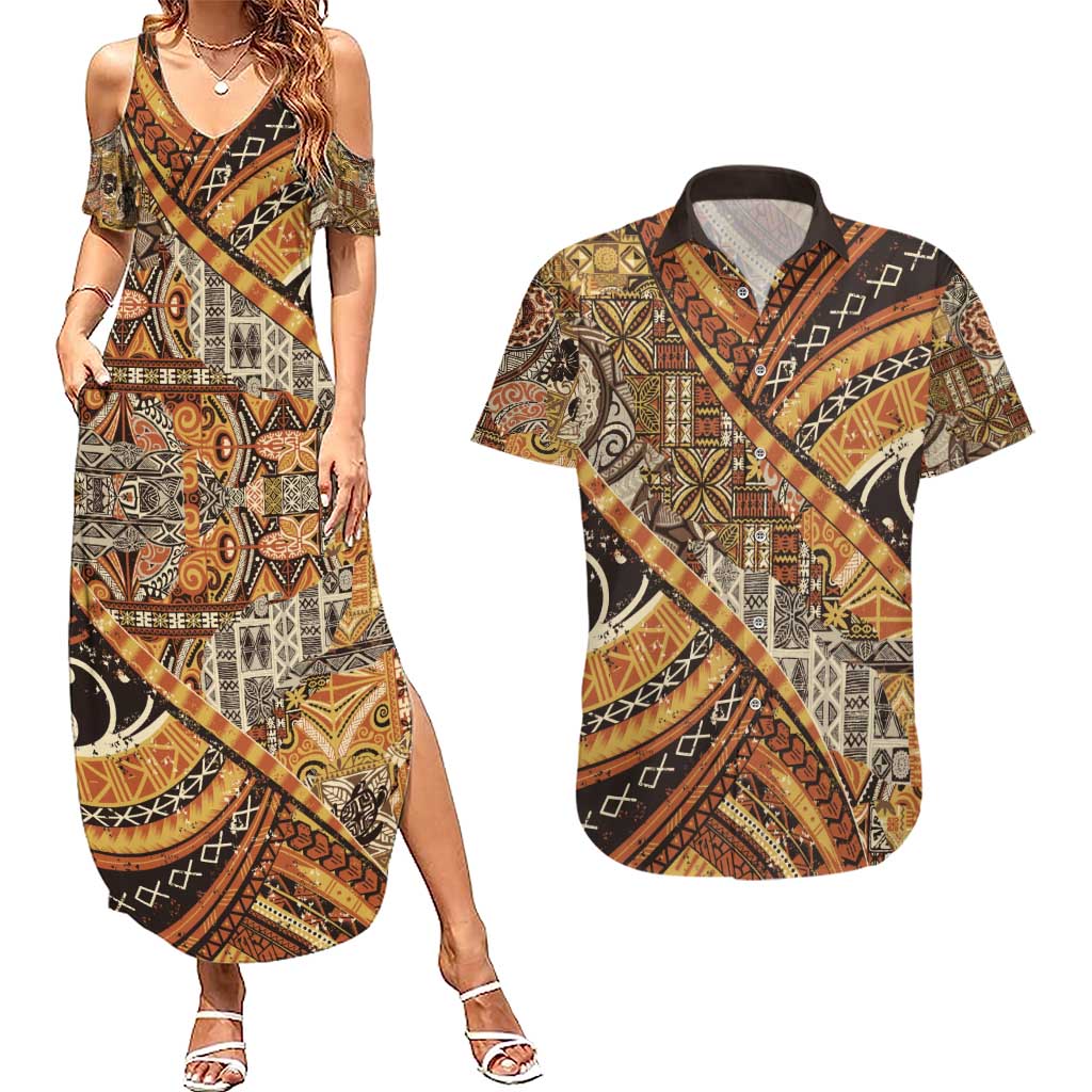Hawaiian Style Tapa Couples Matching Summer Maxi Dress and Hawaiian Shirt Vintage Seamless Pattern - Polynesian Pride