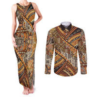 Hawaiian Style Tapa Couples Matching Tank Maxi Dress and Long Sleeve Button Shirt Vintage Seamless Pattern - Polynesian Pride