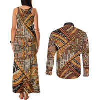 Hawaiian Style Tapa Couples Matching Tank Maxi Dress and Long Sleeve Button Shirt Vintage Seamless Pattern - Polynesian Pride