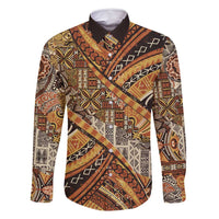 Hawaiian Style Tapa Family Matching Long Sleeve Bodycon Dress and Hawaiian Shirt Vintage Seamless Pattern LT9 Dad's Shirt - Long Sleeve Red - Polynesian Pride