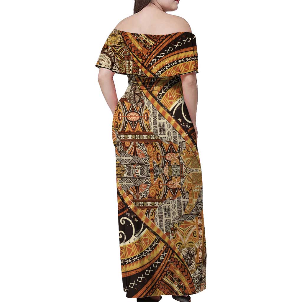 Hawaiian Style Tapa Family Matching Off Shoulder Maxi Dress and Hawaiian Shirt Vintage Seamless Pattern - Polynesian Pride