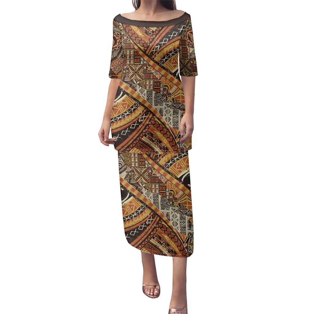 Hawaiian Style Tapa Family Matching Puletasi and Hawaiian Shirt Vintage Seamless Pattern - Polynesian Pride