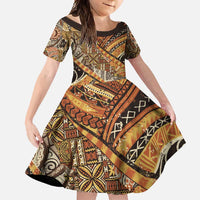 Hawaiian Style Tapa Family Matching Short Sleeve Bodycon Dress and Hawaiian Shirt Vintage Seamless Pattern LT9 Daughter's Dress Red - Polynesian Pride