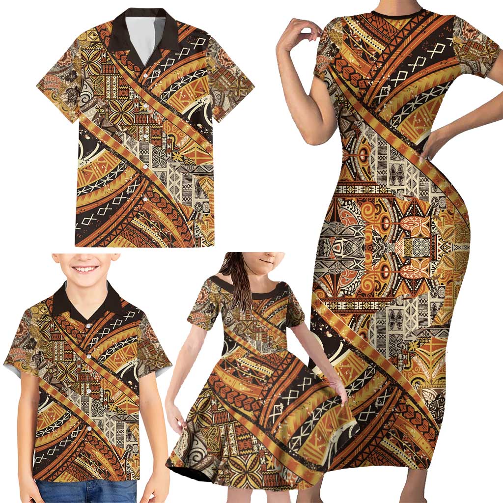 Hawaiian Style Tapa Family Matching Short Sleeve Bodycon Dress and Hawaiian Shirt Vintage Seamless Pattern - Polynesian Pride