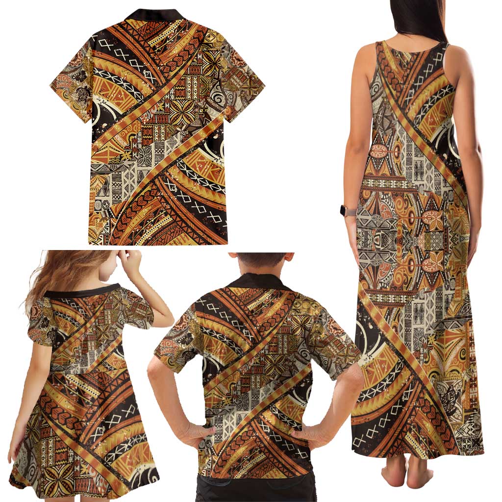 Hawaiian Style Tapa Family Matching Tank Maxi Dress and Hawaiian Shirt Vintage Seamless Pattern - Polynesian Pride