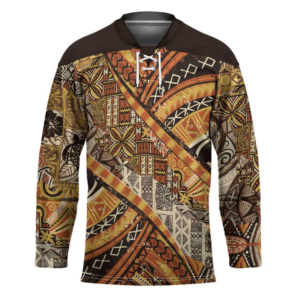 Hawaiian Style Tapa Hockey Jersey Vintage Seamless Pattern - Polynesian Pride