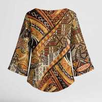 Hawaiian Style Tapa Kimono Sleeve Blouse Vintage Seamless Pattern - Polynesian Pride