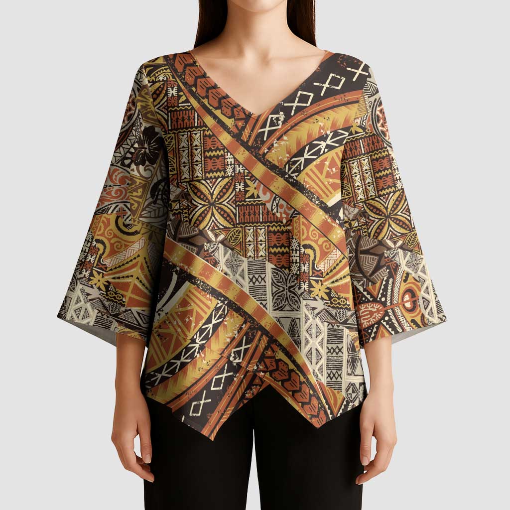 Hawaiian Style Tapa Kimono Sleeve Blouse Vintage Seamless Pattern - Polynesian Pride