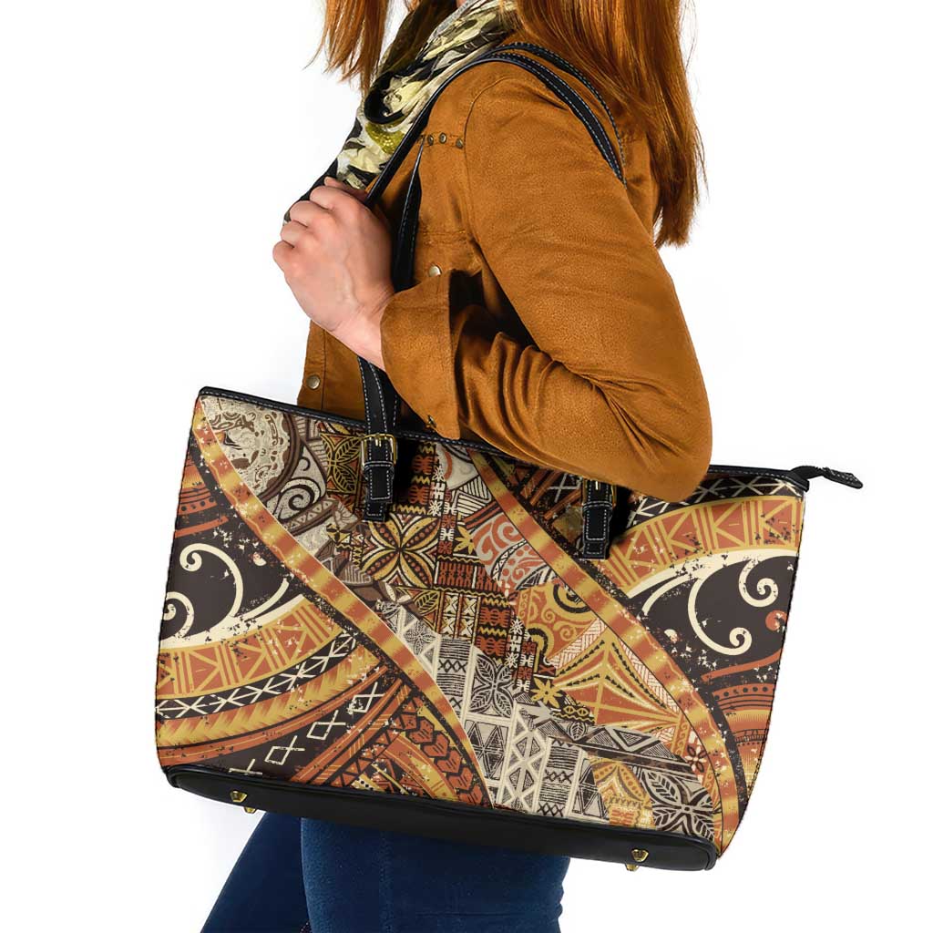 Hawaiian Style Tapa Leather Tote Bag Vintage Seamless Pattern LT9 Red - Polynesian Pride