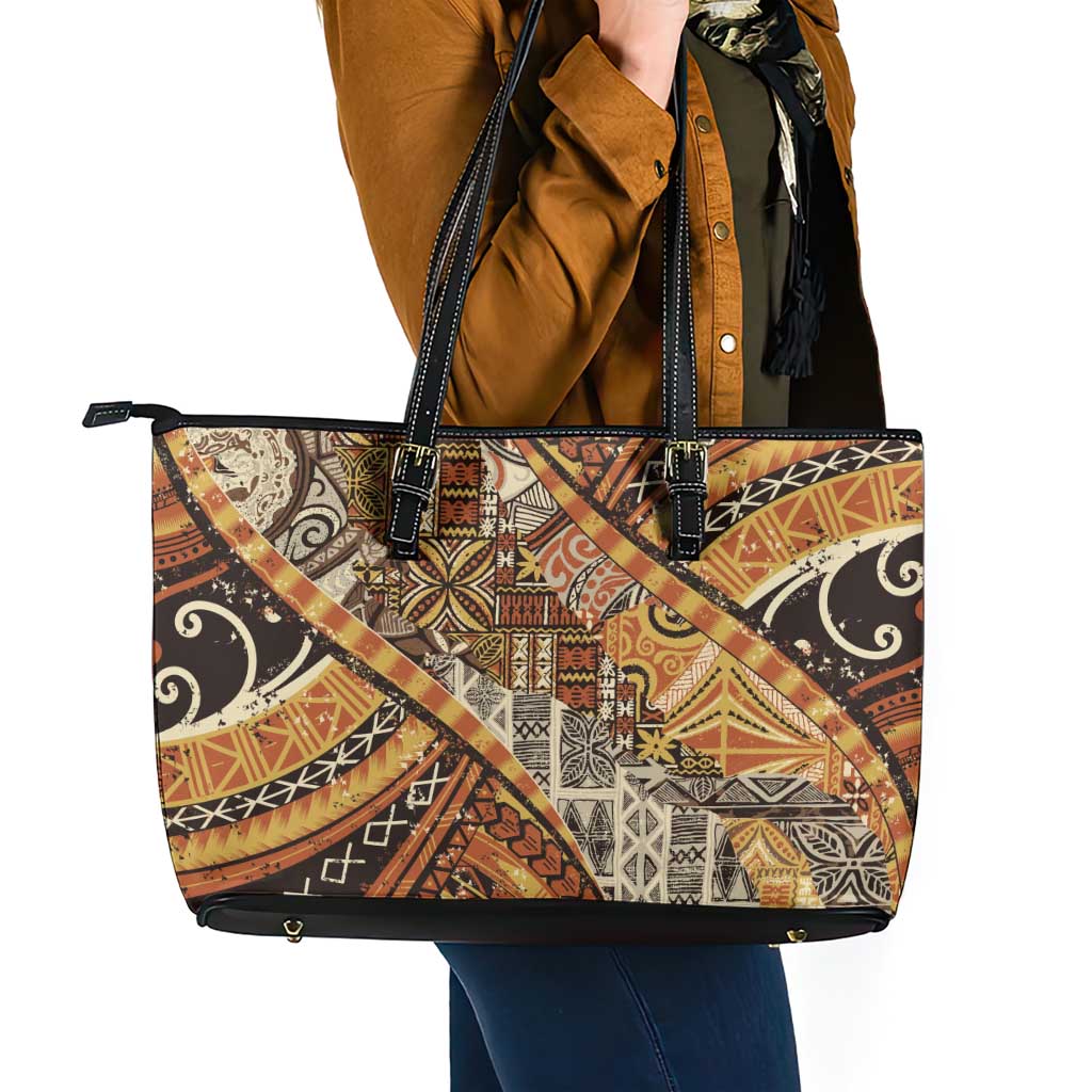 Hawaiian Style Tapa Leather Tote Bag Vintage Seamless Pattern LT9 - Polynesian Pride