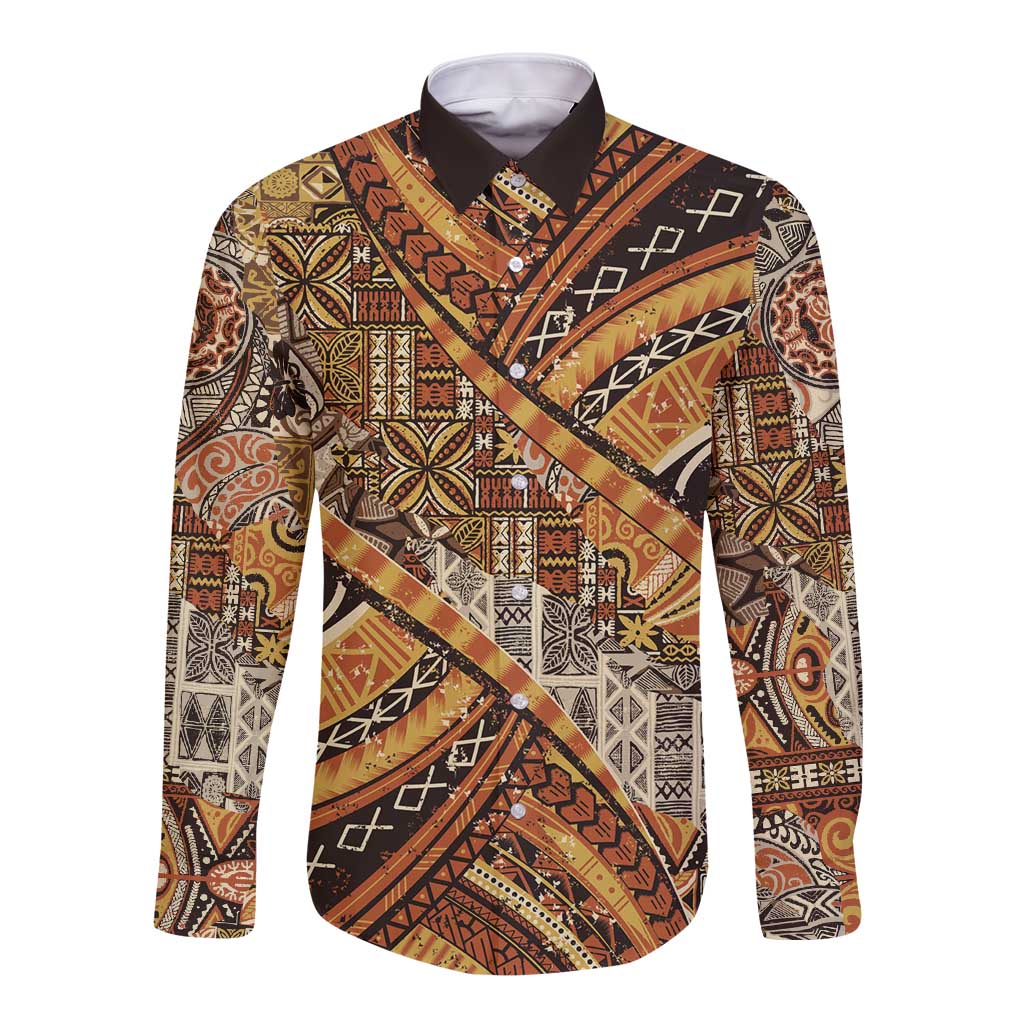 Hawaiian Style Tapa Long Sleeve Button Shirt Vintage Seamless Pattern - Polynesian Pride