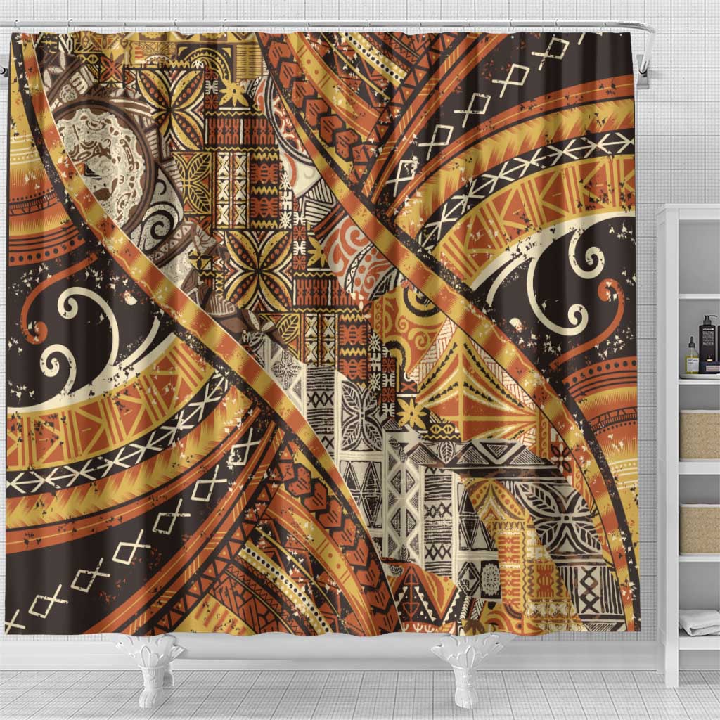 Hawaiian Style Tapa Shower Curtain Vintage Seamless Pattern - Polynesian Pride