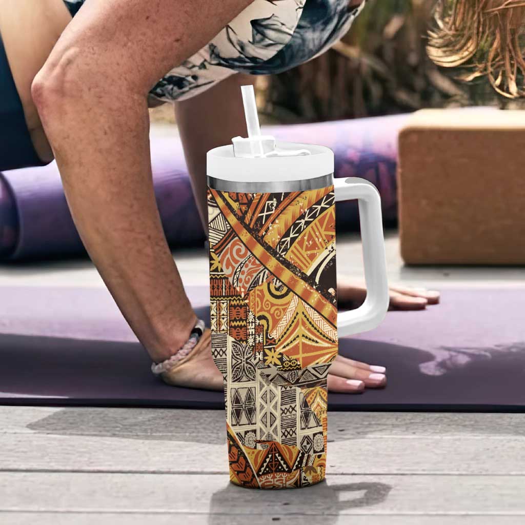 Hawaiian Style Tapa Tumbler With Handle Vintage Seamless Pattern - Polynesian Pride