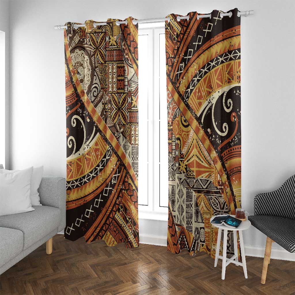 Hawaiian Style Tapa Window Curtain Vintage Seamless Pattern - Polynesian Pride