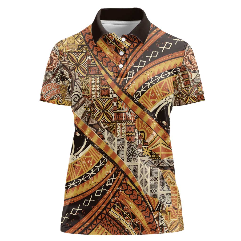 Hawaiian Style Tapa Women Polo Shirt Vintage Seamless Pattern - Polynesian Pride