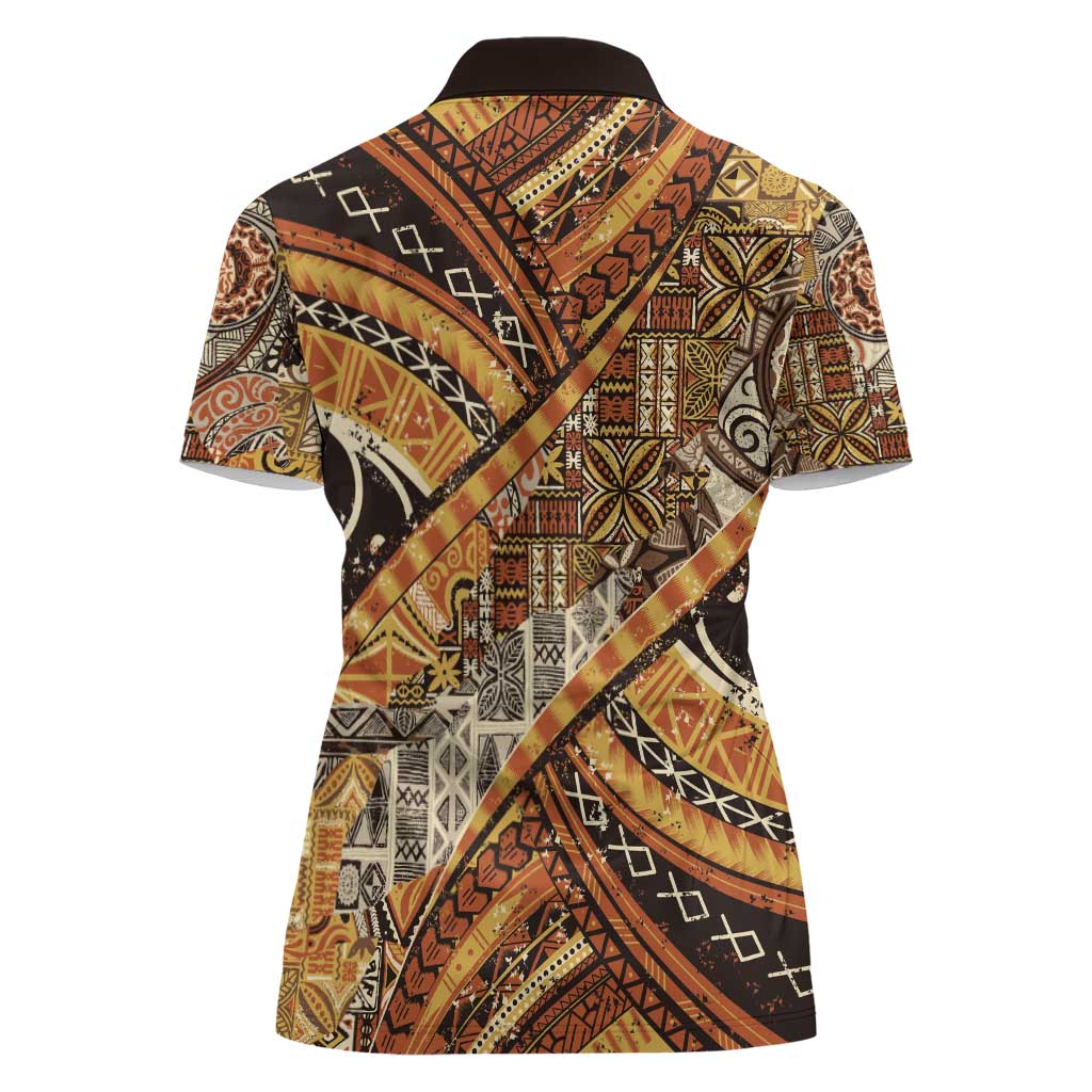 Hawaiian Style Tapa Women Polo Shirt Vintage Seamless Pattern - Polynesian Pride