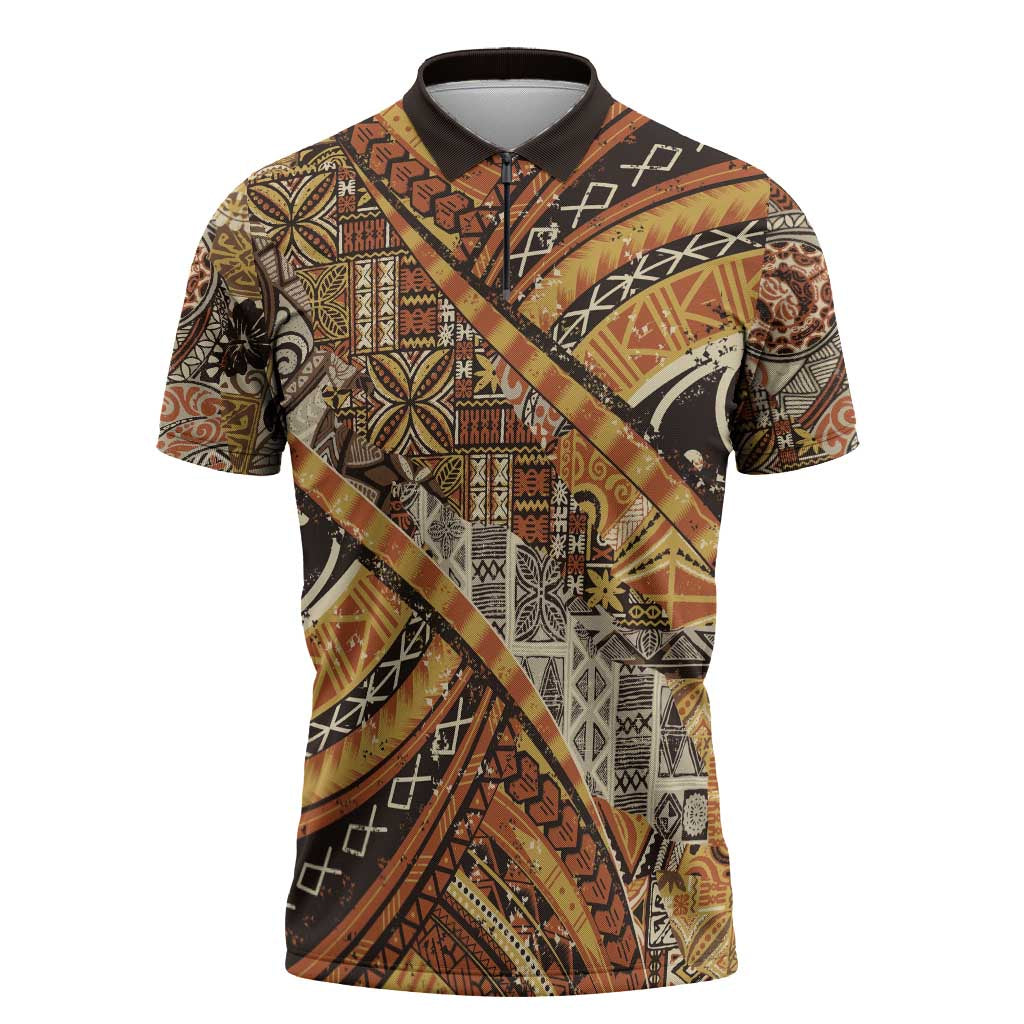 Hawaiian Style Tapa Zipper Polo Shirt Vintage Seamless Pattern - Polynesian Pride