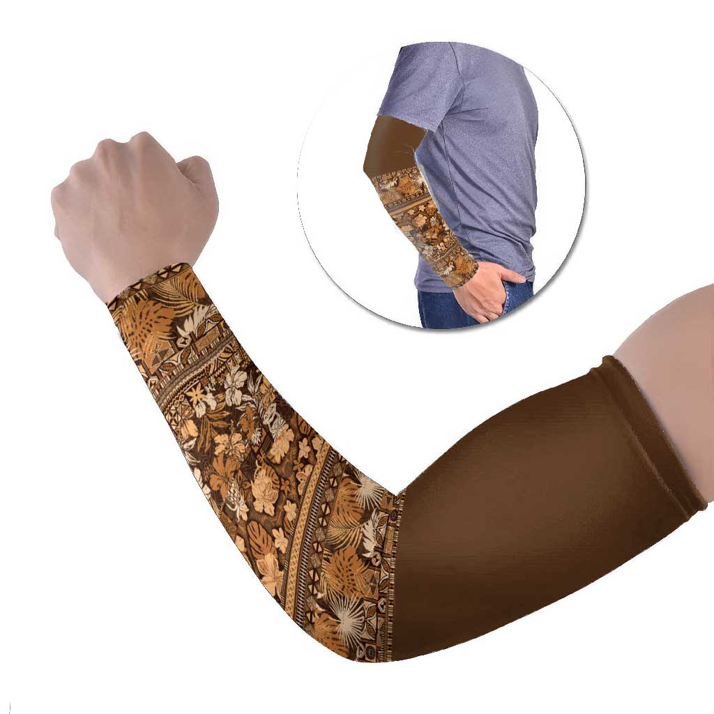 Hawaiian Tribal Elements Hibiscus Arm Sleeves Gold Pattern LT9 Set of 2 Gold - Polynesian Pride