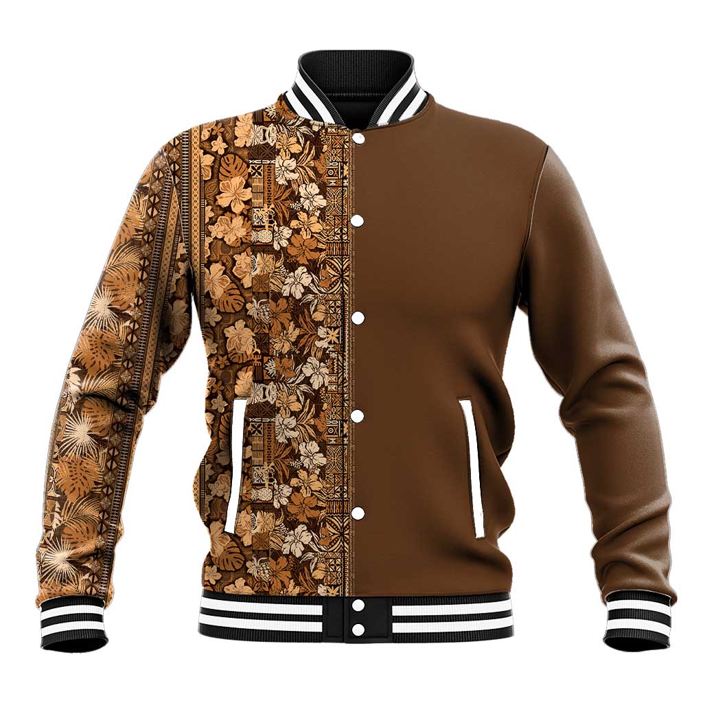 Hawaiian Tribal Elements Hibiscus Baseball Jacket Gold Pattern LT9 Unisex Gold - Polynesian Pride
