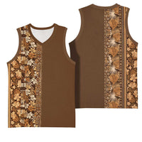 Hawaiian Tribal Elements Hibiscus Basketball Jersey Gold Pattern - Polynesian Pride
