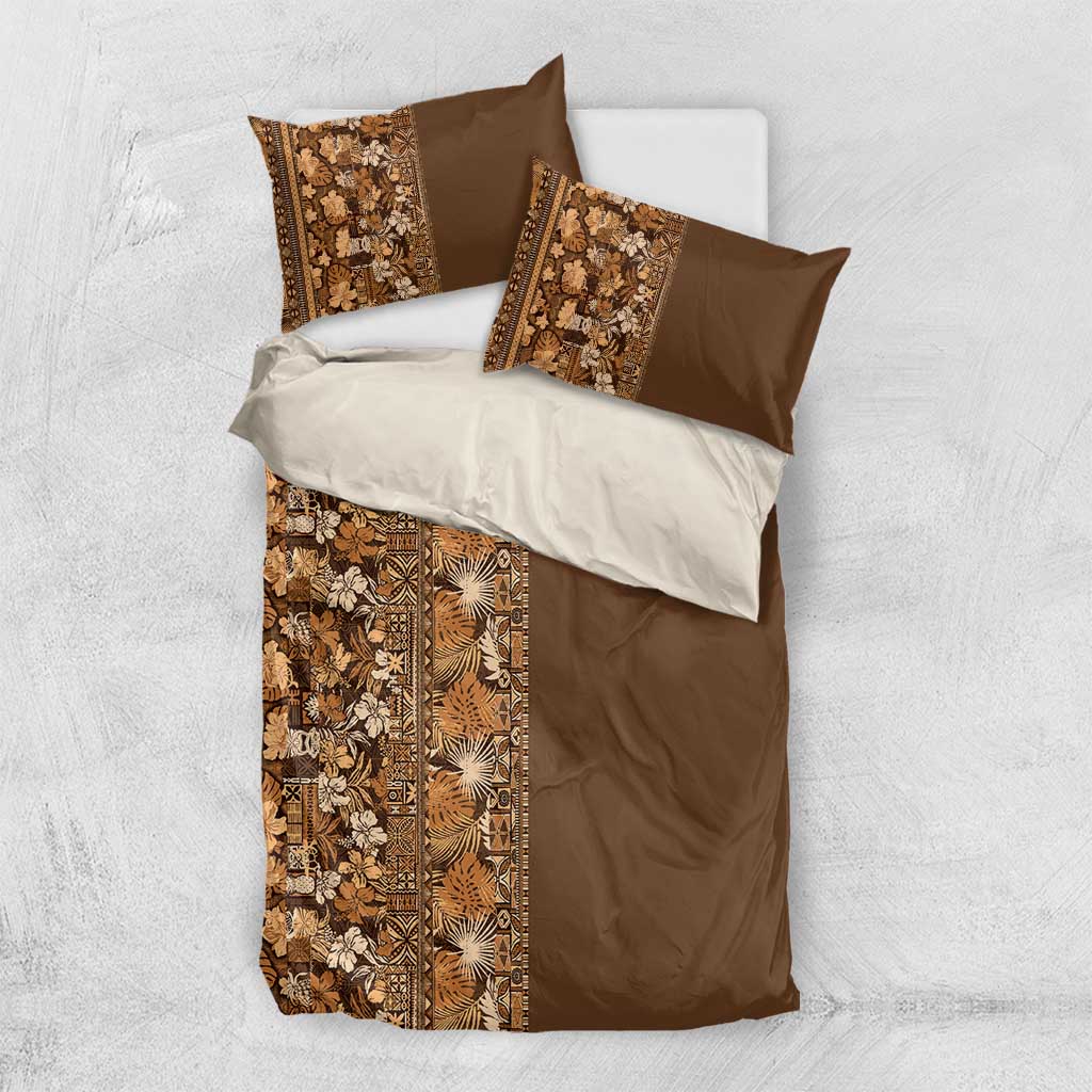 Hawaiian Tribal Elements Hibiscus Bedding Set Gold Pattern - Polynesian Pride