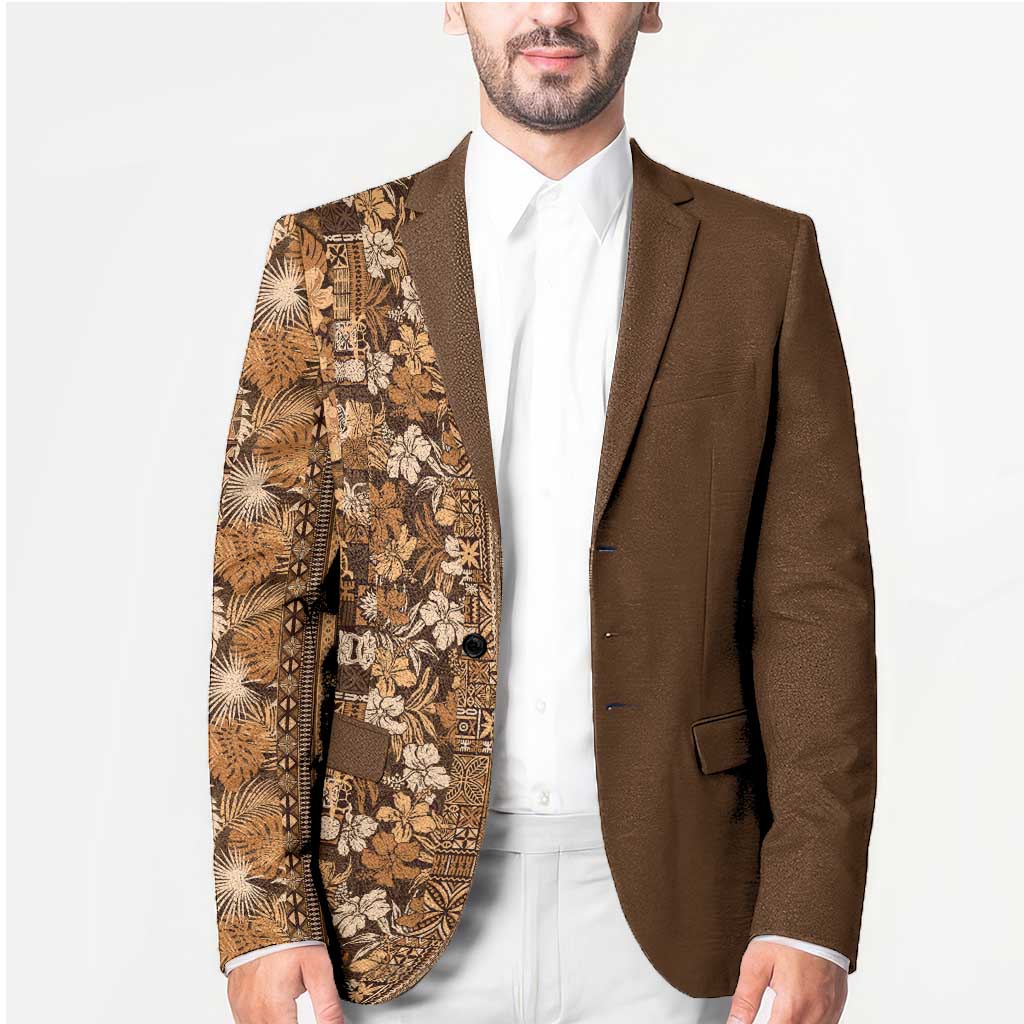 Hawaiian Tribal Elements Hibiscus Blazer Gold Pattern - Polynesian Pride