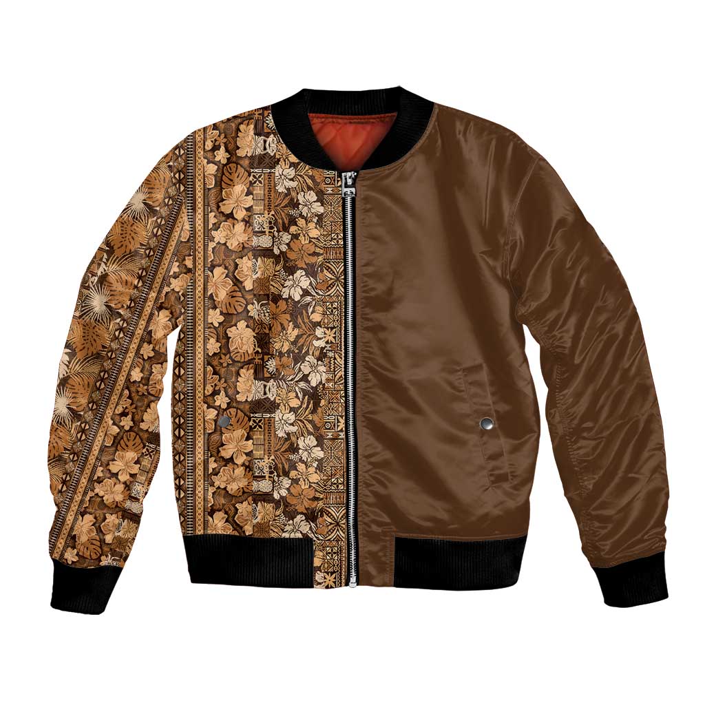 Hawaiian Tribal Elements Hibiscus Bomber Jacket Gold Pattern LT9 Unisex Gold - Polynesian Pride