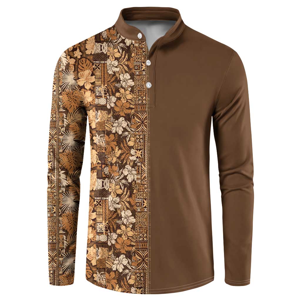 Hawaiian Tribal Elements Hibiscus Button Sweatshirt Gold Pattern LT9 Gold - Polynesian Pride