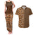 Hawaiian Tribal Elements Hibiscus Couples Matching Tank Maxi Dress and Hawaiian Shirt Gold Pattern - Polynesian Pride