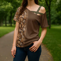 Hawaiian Tribal Elements Hibiscus Cross Shoulder Shirt Gold Pattern - Polynesian Pride