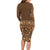 Hawaiian Tribal Elements Hibiscus Family Matching Long Sleeve Bodycon Dress and Hawaiian Shirt Gold Pattern - Polynesian Pride