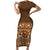 Hawaiian Tribal Elements Hibiscus Family Matching Short Sleeve Bodycon Dress and Hawaiian Shirt Gold Pattern - Polynesian Pride