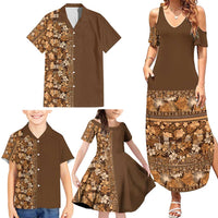 Hawaiian Tribal Elements Hibiscus Family Matching Summer Maxi Dress and Hawaiian Shirt Gold Pattern - Polynesian Pride