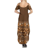 Hawaiian Tribal Elements Hibiscus Family Matching Summer Maxi Dress and Hawaiian Shirt Gold Pattern - Polynesian Pride