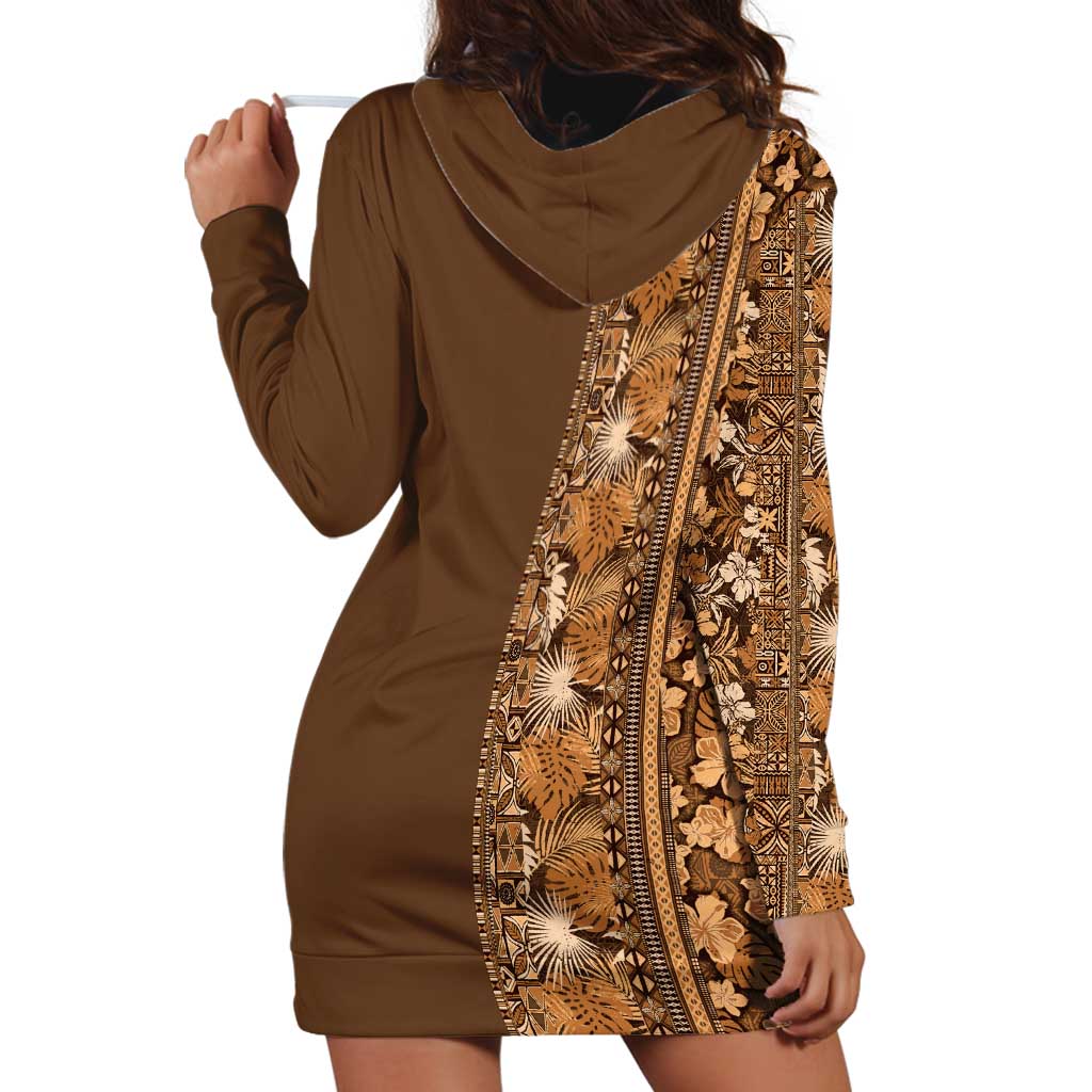 Hawaiian Tribal Elements Hibiscus Hoodie Dress Gold Pattern - Polynesian Pride Hawaiian Tribal Elements Hibiscus Hoodie Dress Gold Pattern - Polynesian Pride