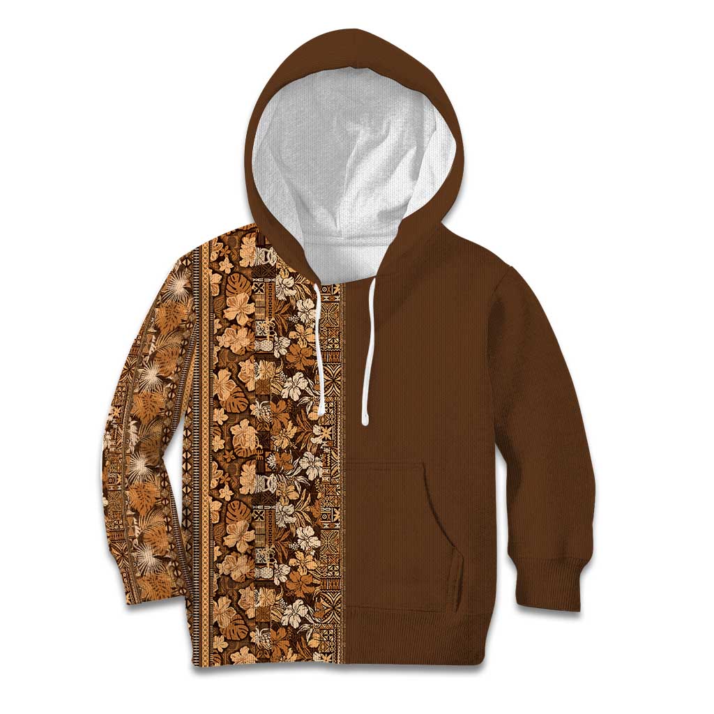 Hawaiian Tribal Elements Hibiscus Kid Hoodie Gold Pattern - Polynesian Pride
