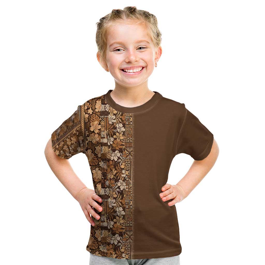 Hawaiian Tribal Elements Hibiscus Kid T Shirt Gold Pattern LT9 Gold - Polynesian Pride