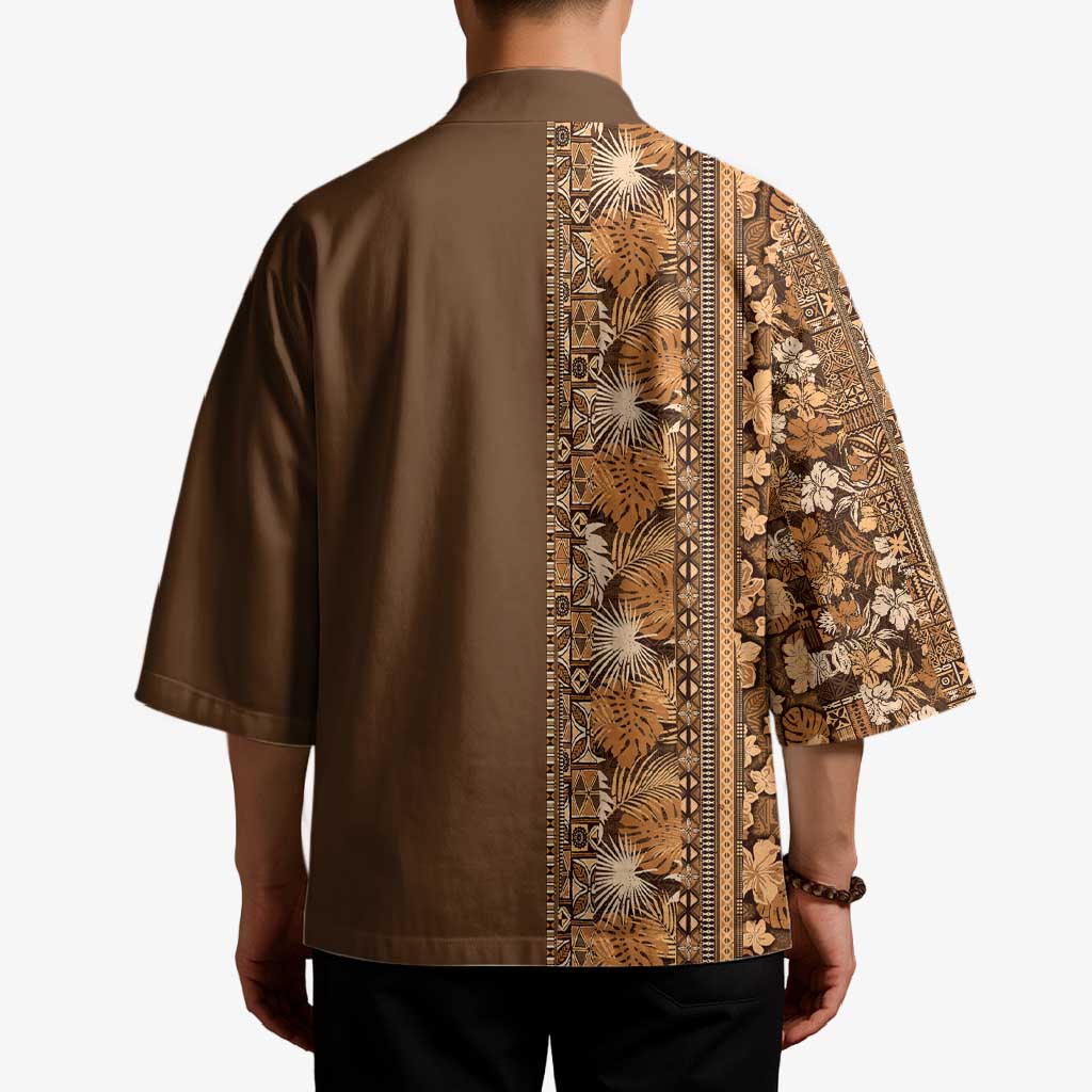 Hawaiian Tribal Elements Hibiscus Kimono Gold Pattern - Polynesian Pride
