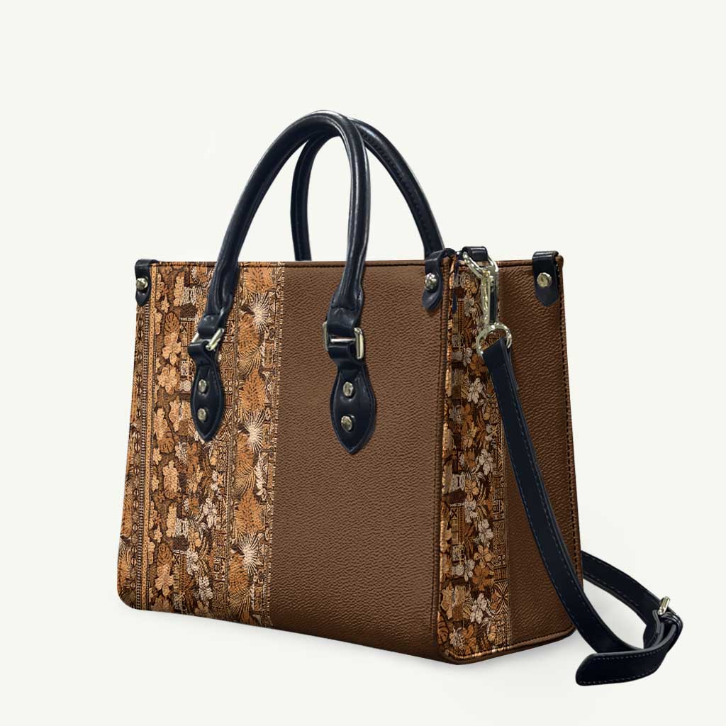 Hawaiian Tribal Elements Hibiscus Leather Bag Gold Pattern - Polynesian Pride