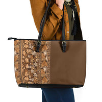 Hawaiian Tribal Elements Hibiscus Leather Tote Bag Gold Pattern LT9 - Polynesian Pride