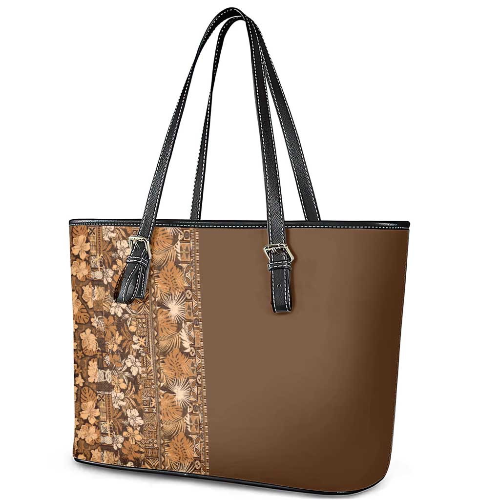 Hawaiian Tribal Elements Hibiscus Leather Tote Bag Gold Pattern LT9 - Polynesian Pride