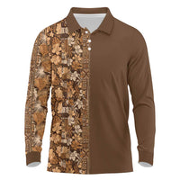 Hawaiian Tribal Elements Hibiscus Long Sleeve Polo Shirt Gold Pattern - Polynesian Pride