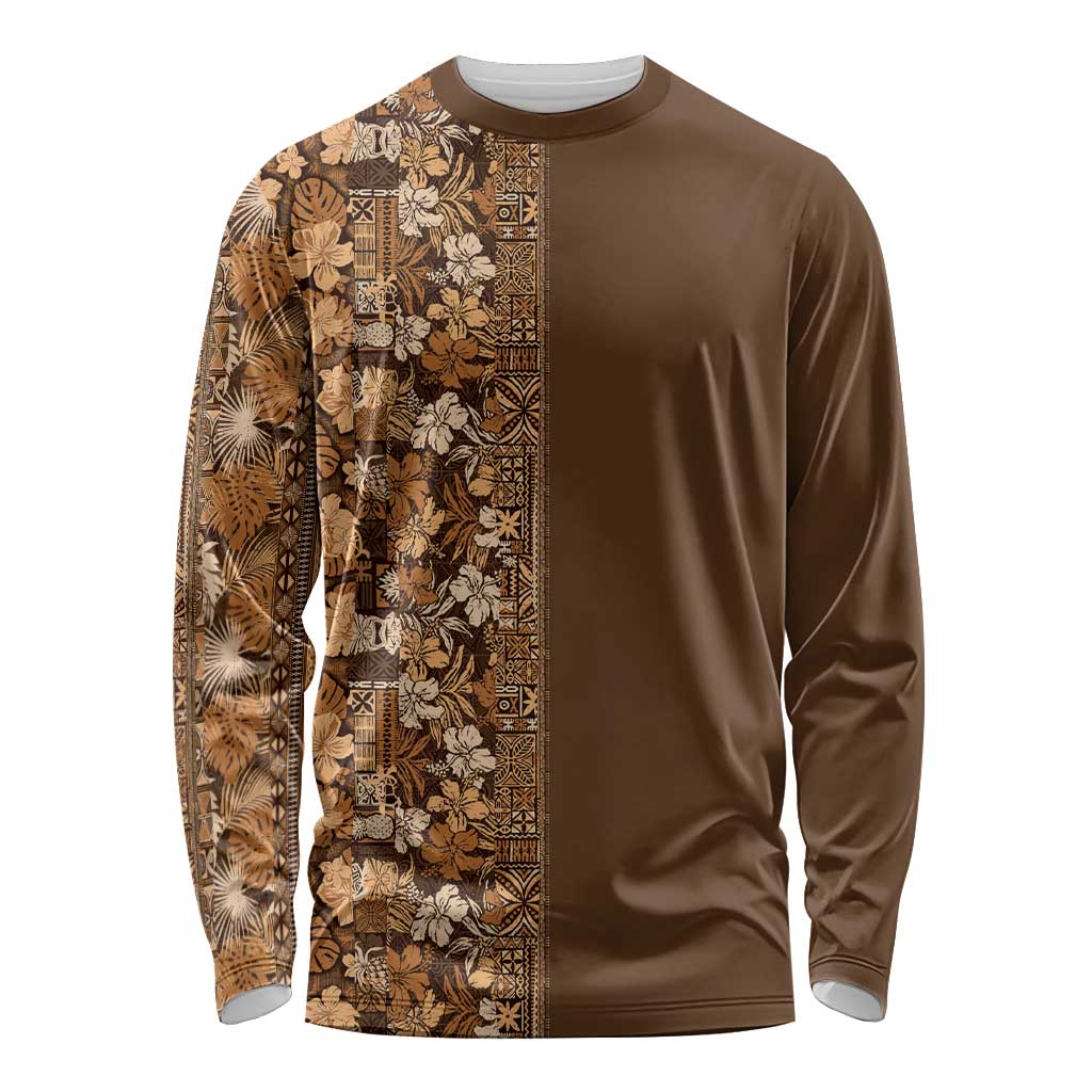Hawaiian Tribal Elements Hibiscus Long Sleeve Shirt Gold Pattern LT9 Unisex Gold - Polynesian Pride