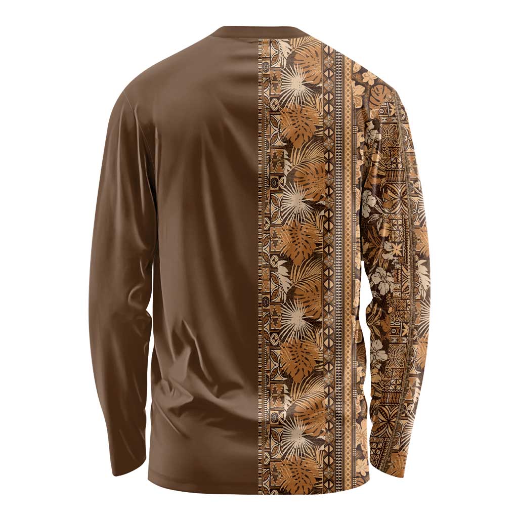 Hawaiian Tribal Elements Hibiscus Long Sleeve Shirt Gold Pattern - Polynesian Pride