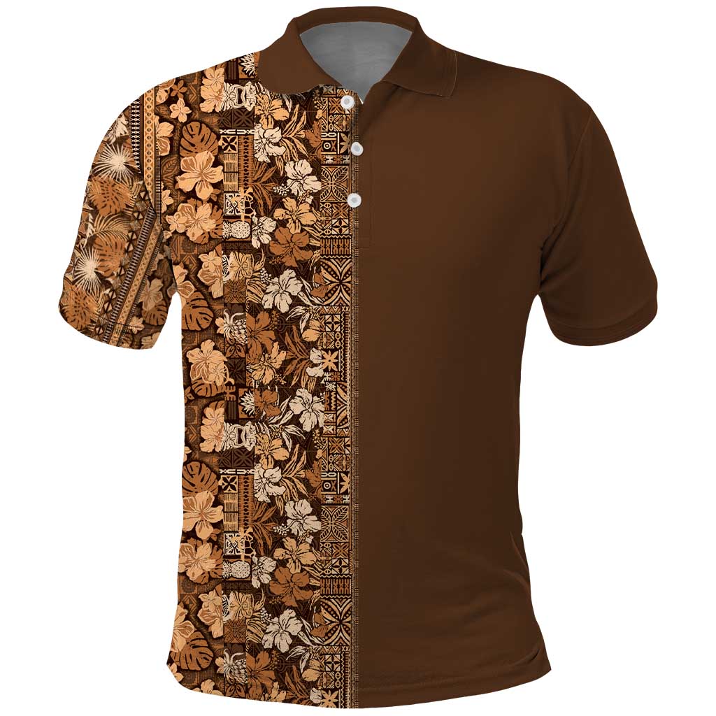 Hawaiian Tribal Elements Hibiscus Polo Shirt Gold Pattern - Polynesian Pride
